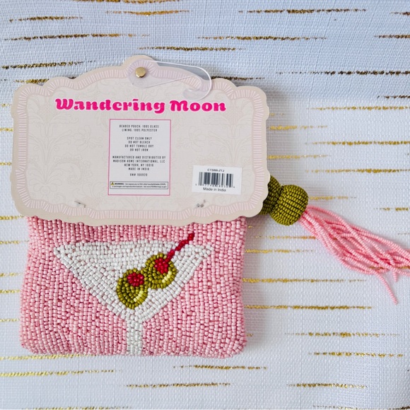 Wandering Moon Beaded Olive Martini Coin Pouch NWT Pink Glass Beads - Picture 4 of 6